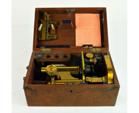 R. &amp; J. Beck: A heavy brass Microscope, Signed, and with extra fittings etc., in original mahogany case, with original pr