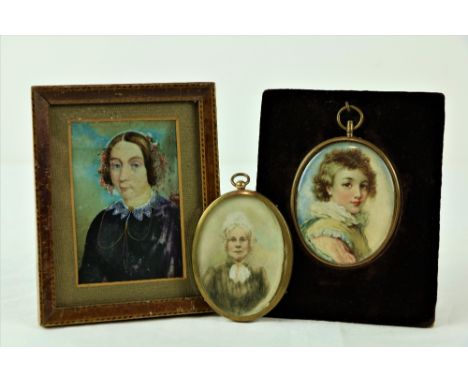 Early 20th Century English SchoolMiniature: Very attractive oval portrait on ivory, "Young Boy with long hair and ruff collar