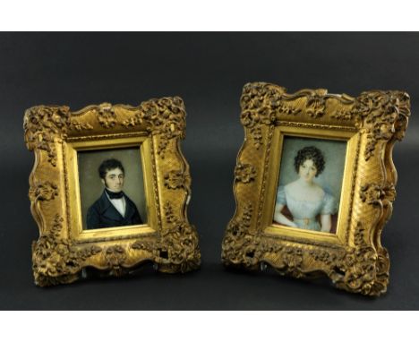 19th Century Anglo-Irish School, c. 1820Miniature Portrait of "Young Lady with curly black hair and lace dress," on ivory, 4"