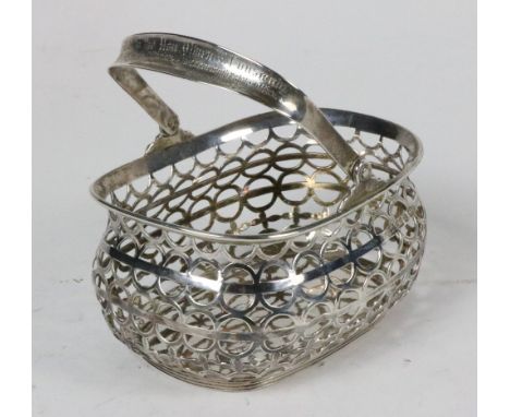 A Victorian silver swing handle Basket, with pierced decorated body, Nathan &amp; Hayes, Birmingham c. 1894, approx. 5 1/2 oz