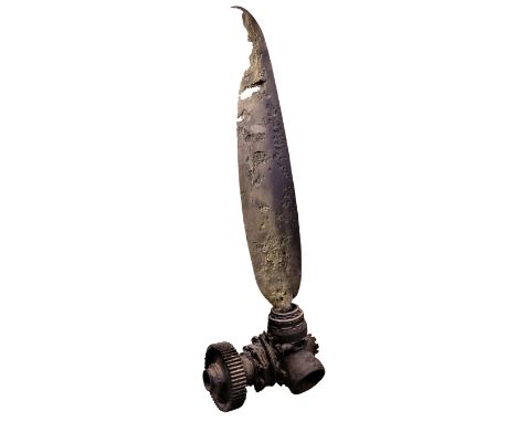 An original Propeller and Engine (part) from a Messerschmitt BF 100 heavy Fighter Plane, shot down during the Battle of Brita