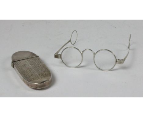 A pair of rare George III silver Spectacles, in original silver fitted case with engraved figure        Unusual and Scarce. (