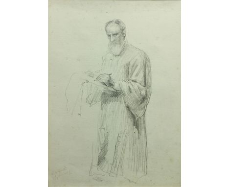 John Butler Yeats, R.H.A. (1839 - 1922)"Self Portrait of John Butler Yeats," pencil sketch, depicted wearing artist's robe an
