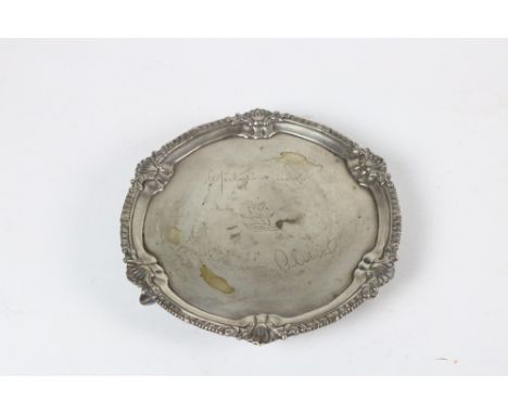 An Irish Georgian silver Card Tray, with shell decoration and gadroon edge, by Charles Townsend, Dublin c. 1775, with engrave