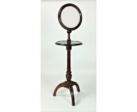 A Victorian mahogany telescopic Shaving Mirror, with circular shelf on tripod pillar support. (1)