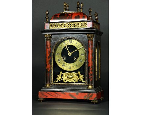 An 18th Century style ebonised and faux tortoiseshell Table Clock, with brass dial, the brass chapter ring with Roman numeral