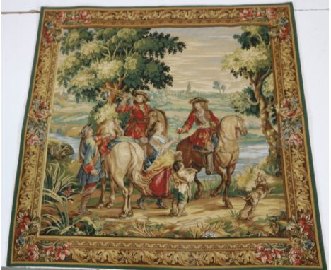 18th Century Style French Tapestry"Les Sonneurs," ( O.R.M.)  49" (125cms) high, 49" (125cms) wide; and another similar, 57" (