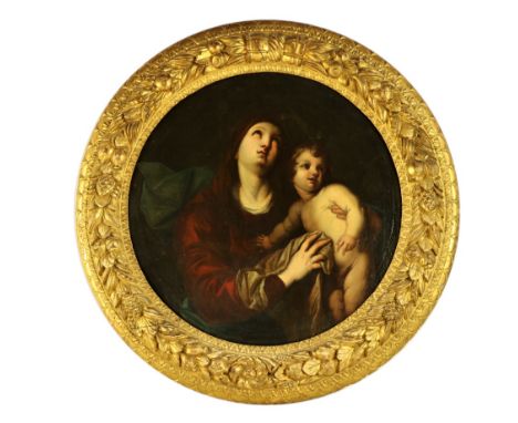 Circle of Sir Anthony Van Dyck, (Antwerp 1599 - 1641 London)"Madonna and Child," O.O.C., depicting Our Lady in flowing red an