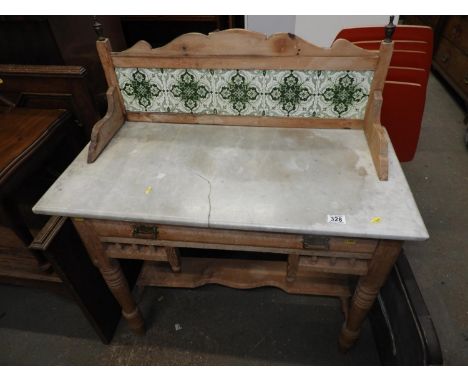 Victorian Pine Marble Top Washstand with Tile Back 