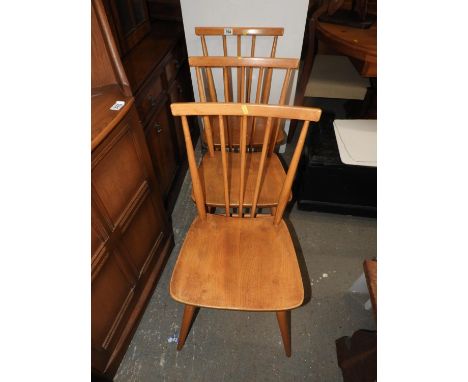 Set of 3x Ercol Stick Back Chairs with Shaped Seats 