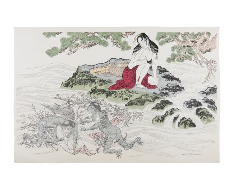 AFTER Kitagawa Utamaro喜多川歌麿 (JAPAN, 1753-1806)  Shunga / erotic subject  Showa period  Ōban tata-e woodblock reprint  Dimensi