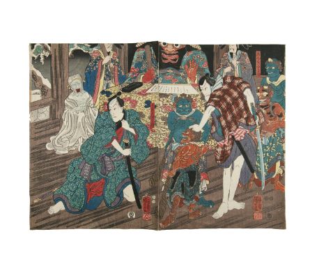 Utagawa Kuniyoshi歌川国芳 (Japan, 1797-1861)  Enma-Ō, the god of hell who judges right and wrong after a human dies and falls int