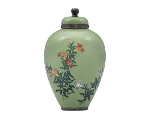 A CLOISONNÉ ENAMEL ‘LILY FLOWERS’ VASE AND COVER  MAYBE BY NAMIKAWA YASUYUKI (JAPAN, 1845-1927)  JAPAN, 20TH CENTURY  This va