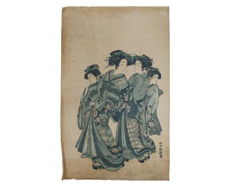 AFTER Isoda Koryusai 礒田湖龍斎 (JAPAN, 1735-1790)  Young beauties or Bijin  Circa 1880s, Meiji period  An interesting aizuri-e / 