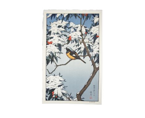 YOSHIDA TOSHI 吉田遠志 (JAPAN, 1911-1995)  Birds of the Winter Season    Double oban tata-e woodblock print  Part of a series of 