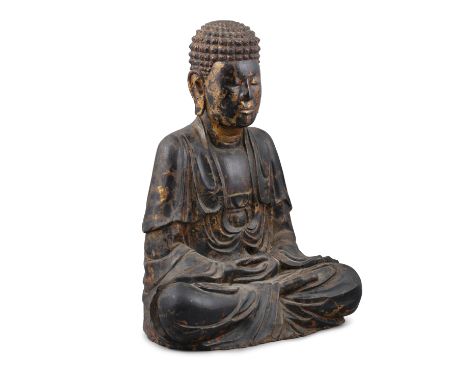 A LARGE PARCEL GILT WOODEN SCULPTURE OF A BUDDHA - PHẬT VIETNAM, NGUYEN DYNASTY, 19TH CENTURY A large wooden sculpture with g