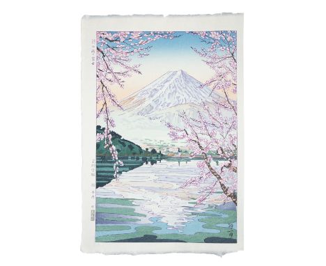 Okada Koichi (JAPAN, B. in 1907)  Kawaguchi-ko no Fuji (lit. ‘Mount Fuji and Lake Kawahuchi’)  After 1960  Oban tata-e woodbl