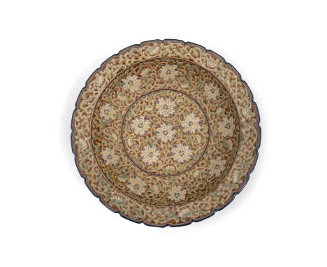 A LARGE LOTUS-SHAPED BIÊN HÒA 边和 STONEWARE SHALLOW DISH OR CHARGER BIÊN HÒA  边和 SCHOOL OF APPLIED ARTS VIETNAM, 20TH CENTURY 