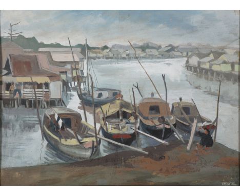 VIETNAMESE SCHOOL (VIETNAM, 20TH CENTURY) Sampans amarrés dans le port de Saïgon - Moored sampan boats in Saïgon harbour Goua