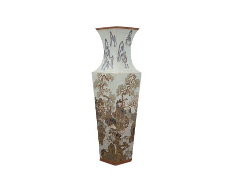 A LARGE ‘RIVER LANDSCAPE’ BIEN HOA 边和 STONEWARE FACETED VASE OF PHOENIX-TAIL SHAPE, FENGWEIZUN BY THE STUDIO OF NGUYEN THÀNH 