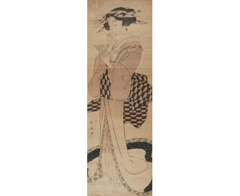 Katsukawa Shunsen 勝川春扇 also known as Shunkō II (JAPAN, 1762-1830) aka Shunko II  Courtesan Oiran   1820-1830  Double oban tat