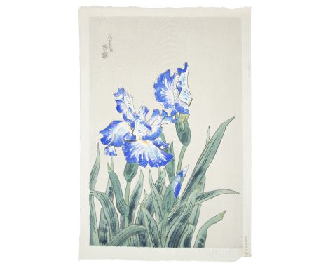 KOTOZUKA EIICHI 琴塚 英一 (JAPAN, 1906-1981)  Blue iris  Oban tata-e woodblock print  Artist seal in the print  Printer : Uchida 