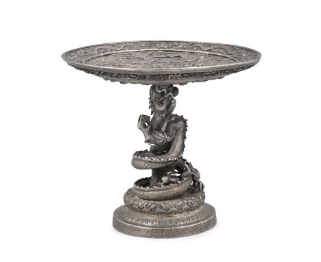 A RARE DRAGON FOOT CHISELED SILVER ‘NAM GIAO CEREMONY - ĐÀN NAM-GIAO’ TAZZA OR CENTREPIECE BY MY-THANH 美清 OF HANOI  VIETNAM, 