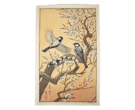 YOSHIDA TOSHI 吉田遠志 (JAPAN, 1911-1995)  Birds of the Spring Season    Double oban tata-e woodblock print  Part of a series of 