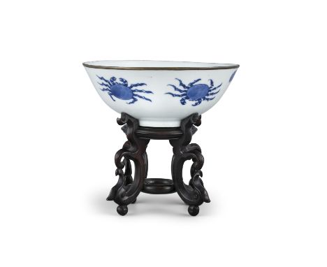 A BLEU DE HUE PORCELAIN BOWL ‘CRAB AND LOTUS POND’ BOWL INSCRIBED WITH THE MARK NGOẠN NGỌC 玩玉 VIETNAM, NGUYEN DYNASTY, 19TH C