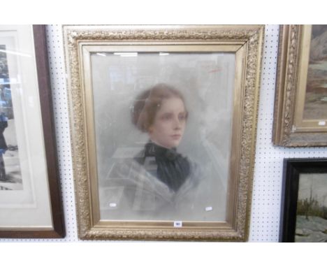 SIGNED GILT FRAMED PASTEL PORTRAIT OF A YOUNG LADY, C1900, SIGNED