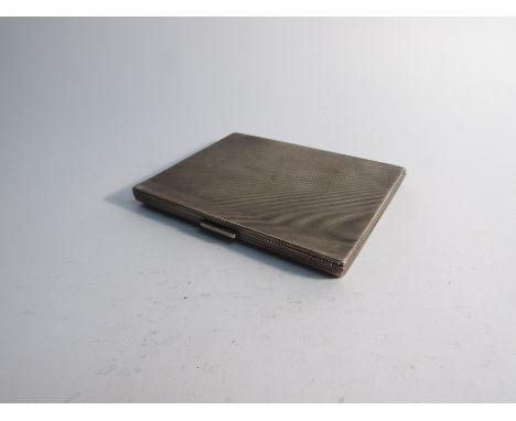 A Walker &amp; Hall rectangular cigarette case with all over engine turned detail, Sheffield 1951, 11cm x 9cm, dents prescent