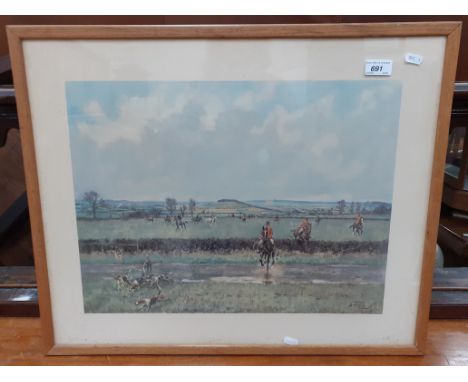 AFTER LIONEL EDWARDS "Pigsticking", colour print, signed in pencil, together with another signed print "R A Drag Bordon 1938"