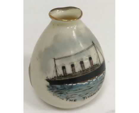 A W &amp; R of Stoke on Trent Carlton China commemorative vase of small proportions, one side depicting the Titanic, the othe