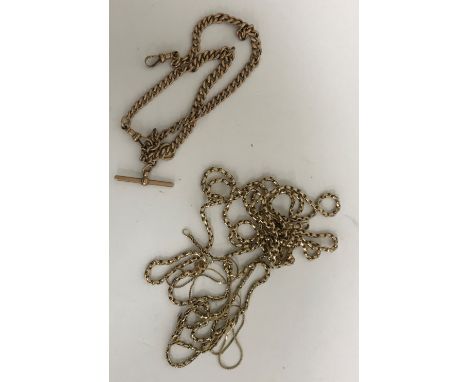 A collection of 4 various 9 carat gold chains to include watch chain with fob and T bar, 77 g