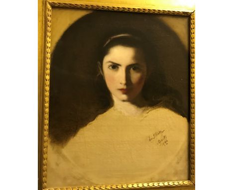 JOHN LEWIS RILEY “Young girl”, head and shoulders study, (shoulders blank), oil on canvas, signed, inscribed “Rossetti …1866”