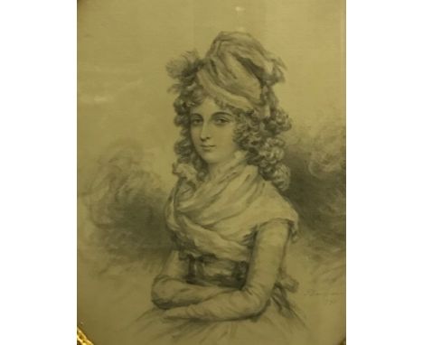 JOHN DOWMAN ARA (1750-1824) "The Honourable Mrs Petre", a portrait study, half length, monochrome watercolour with heightenin