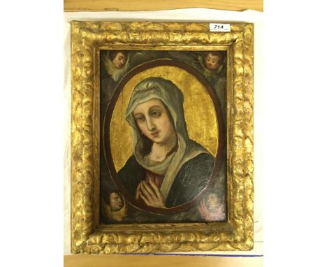 19TH CENTURY ITALIAN SCHOOL IN THE 17TH CENTURY MANNER “The Madonna with hands in prayer” a portrait study within cherubic de