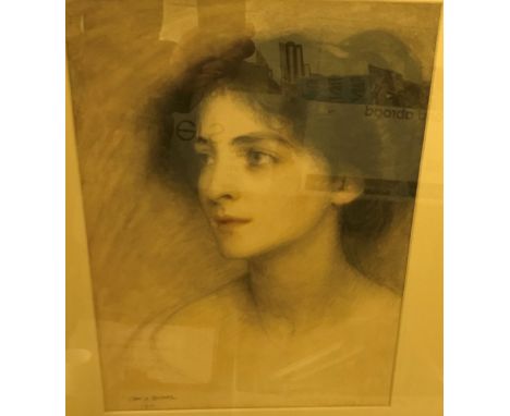 CHARLES A BUCHEL (1872-1950) “Kathleen Blake (Mrs Reginald Bach)”, a portrait study, head and shoulders, charcoal and waterco