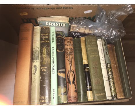 Two boxes of books on the subject of fishing including BRIG J L CAUNTER "Shark Angling in the UK", 1961, W M HALL "Fishing Pe