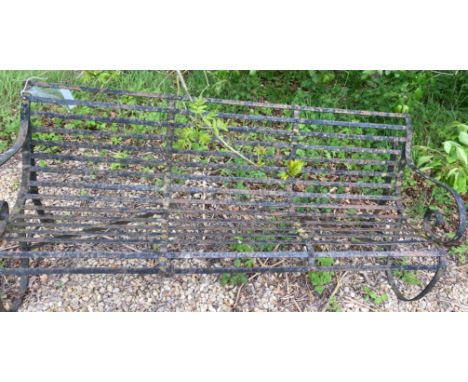 A 19th Century black painted wrought iron three section bench CONDITION REPORTS Approx 184 cm wide x 67 cm deep x 78 cm high.