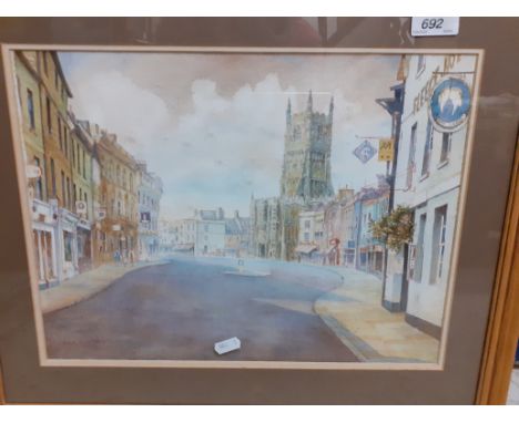 EDNA DE MAURICE "Cirencester in the Cotswolds" a study of the market place, watercolour, signed lower left, titled and dated 