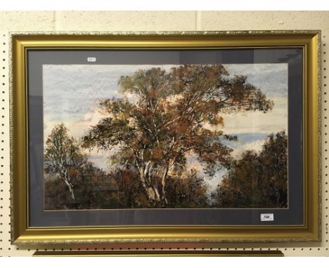 PAUL MANN (1907-1994) "Coastal landscape with trees in foreground, Autumn", cellulose, signed lower right, 45 cm x 75 cm, tog