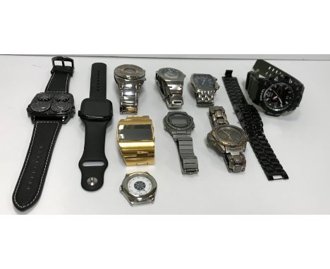 A collection of nine various gent's wristwatches including Jaguar stainless steel cased wristwatch, Seiko Sports 100 digital 