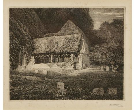 FREDERICK LANDSEER GRIGGS (1876-1938) "The timbered south porch of St. Giles Church, Stoke Poges, Buckinghamshire", signed in