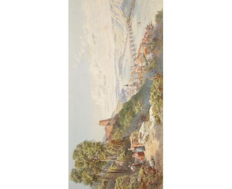 CHARLES ROWBOTHAM (1856-1921) An Italian seascape with figures and trees in the foreground, signed and dated 1891 lower right