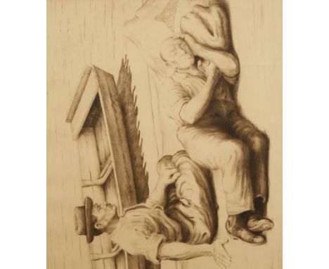 CIRCLE OF EMIL ORLIK (1870-1932) Two gents resting on a beach beside a rowing boat, etching, 17.5" x 19.5", and two other sim