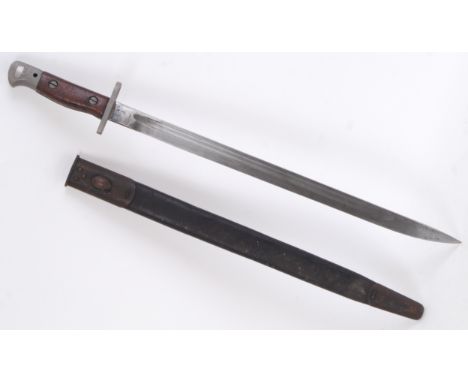 An original 1907 Pattern British Infantry rifle bayonet. The blade marked for Wilkinson ' 2/5 RSUS'. 57cm long, with scabbard