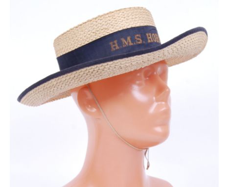 A rare original late 19th century / early 20th century Naval straw boater uniform hat, with title band for HMS Hornet - one o