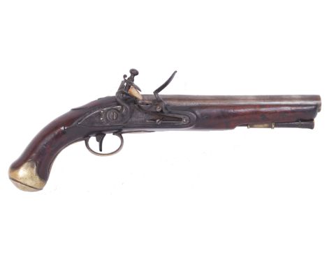 A likely 18th century military Light Dragoon flintlock pistol. Large bore, lock plate marked 'Barnett.' (Gunsmiths 1685-1820)