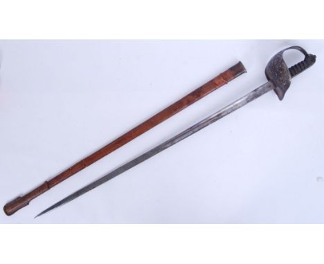 An antique c1890 Victorian Officers Cavalry sword. The blade marked for the ' Somerset Light Infantry '. With decorative hand